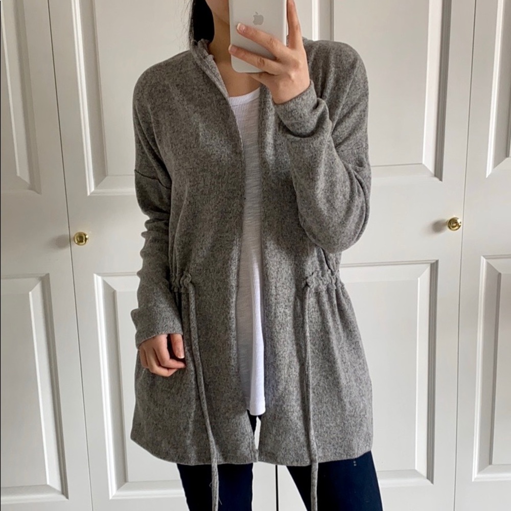 MELLOW - Heather Grey Cozy Hoodie Cardigan Robe Brushed Knit